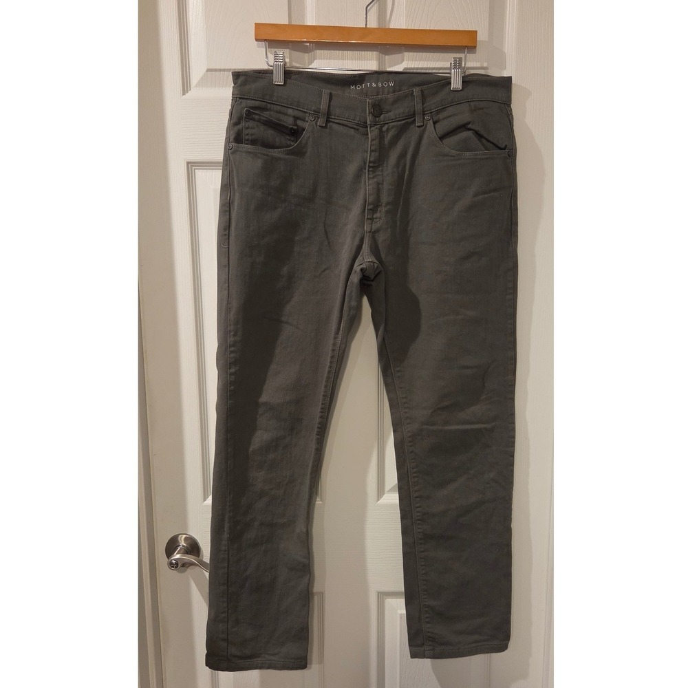 Mott & Bow Mercer Slim Jeans Mens 36x32 Moss Olive Green Stretch Denim Pants - Picture 2 of 8
